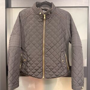 Quilted black Jacket with Gold Accents and brown trim